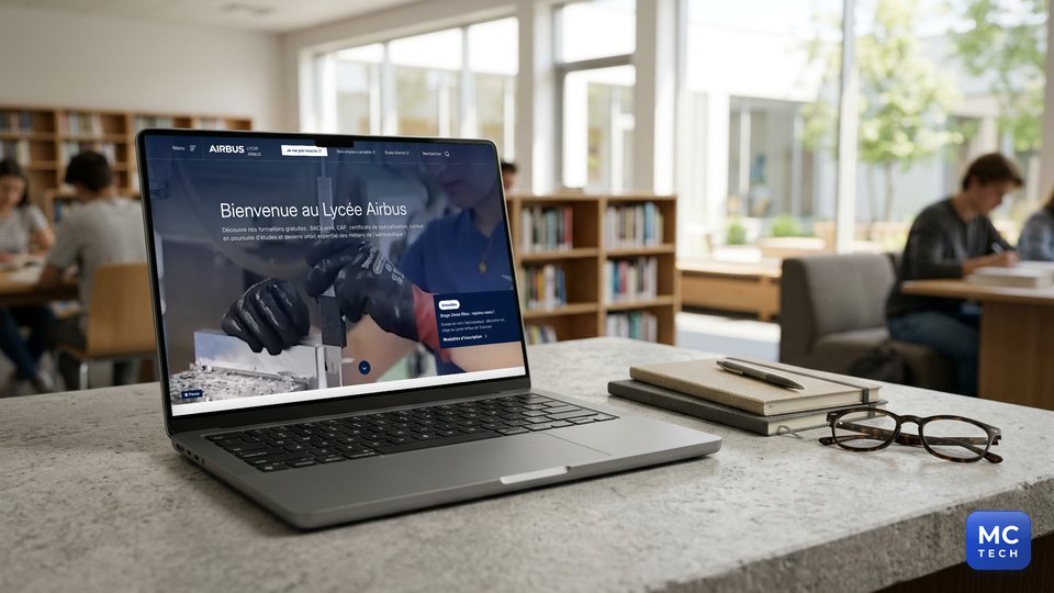 Page d'accueil du site du Lycée Airbus sur un ordinateur portable